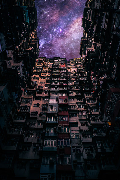 Vertical photo of Yick Fat building in Hong Kong