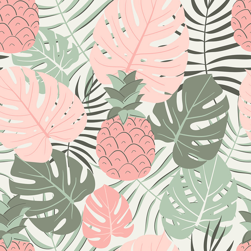 Tropical leaves and pineapple seamless pattern