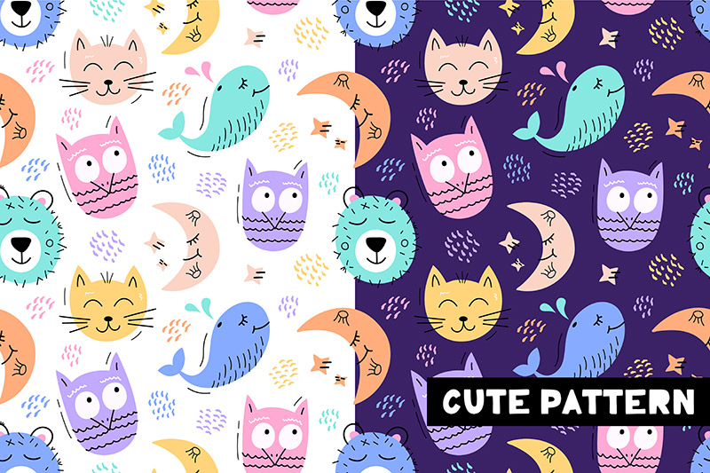 Seamless pattern with funny animal faces