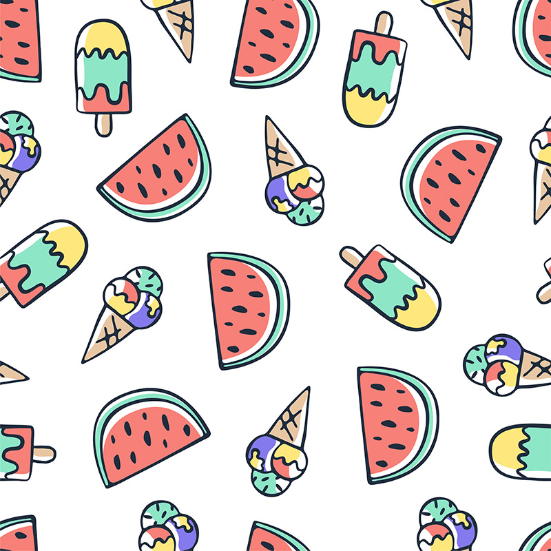 Hand draw doodle Ice cream and watermelon seamless pattern