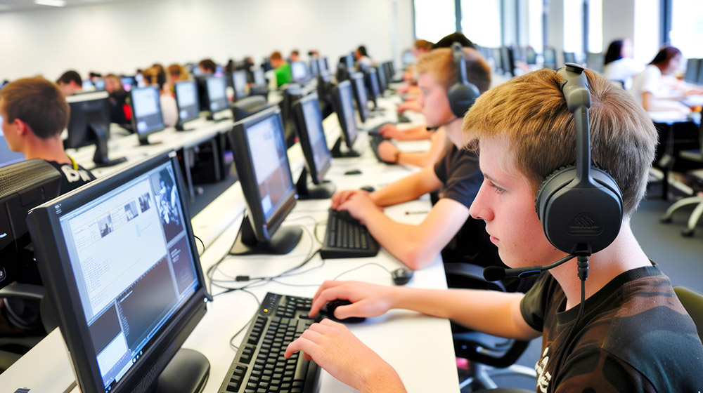 Students working in a computer lab